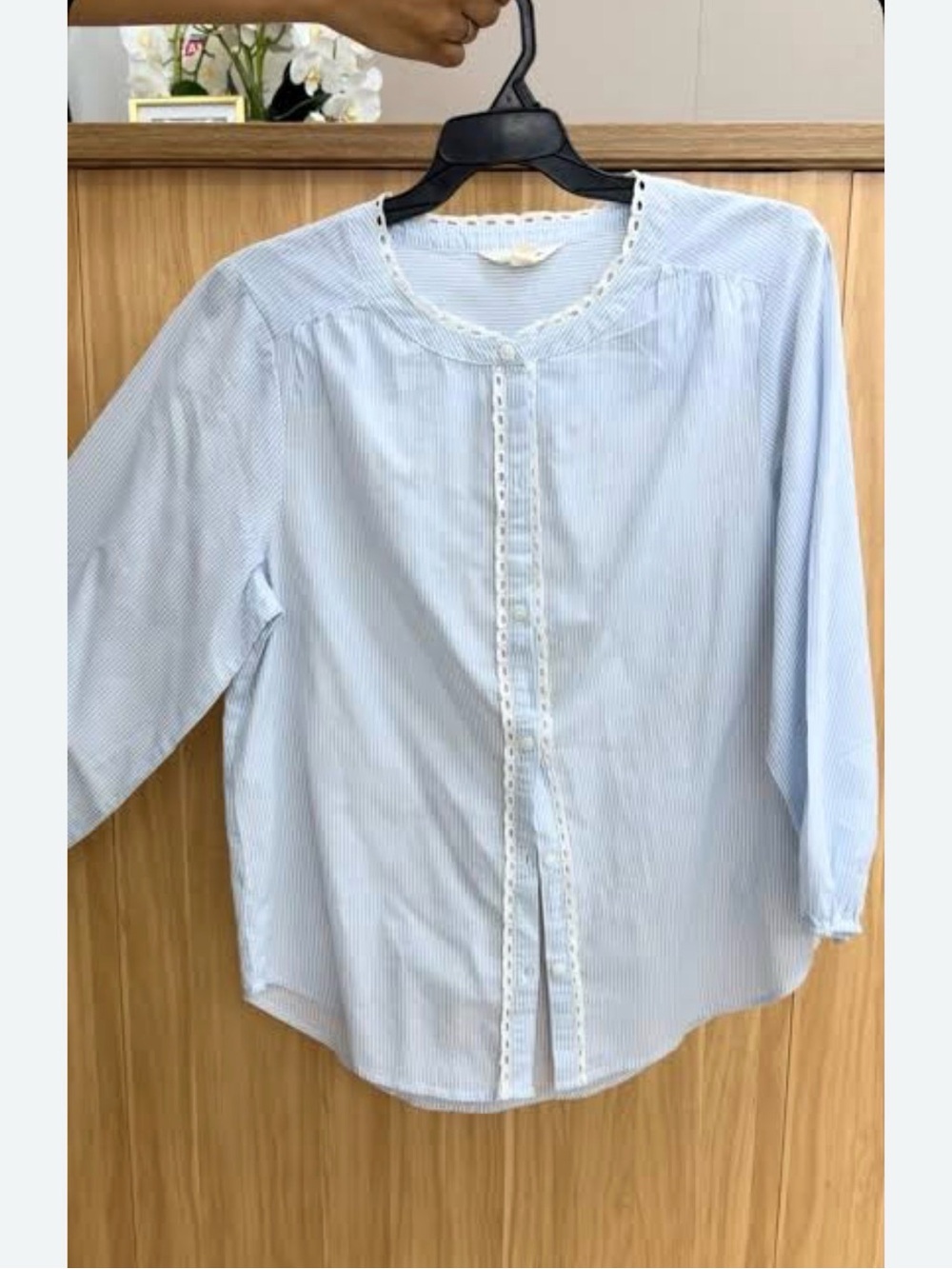 Lucky Brand Light Blue Striped Button-Down Blouse